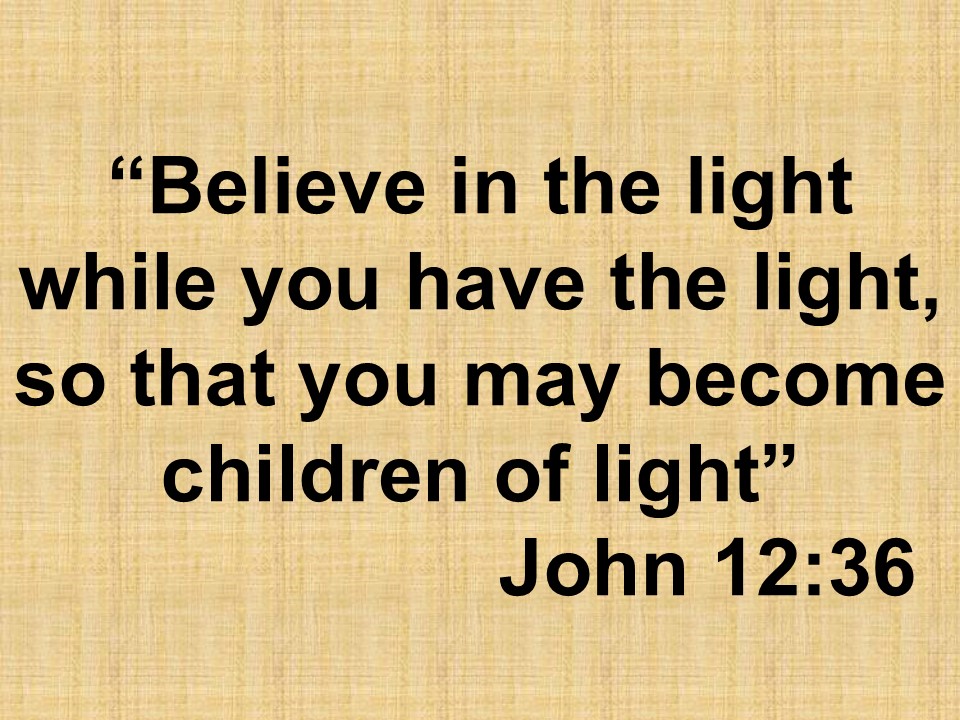 Jesus is the true God. Believe in the light while you have the light, so that you may become children of light. John 12,36.jpg