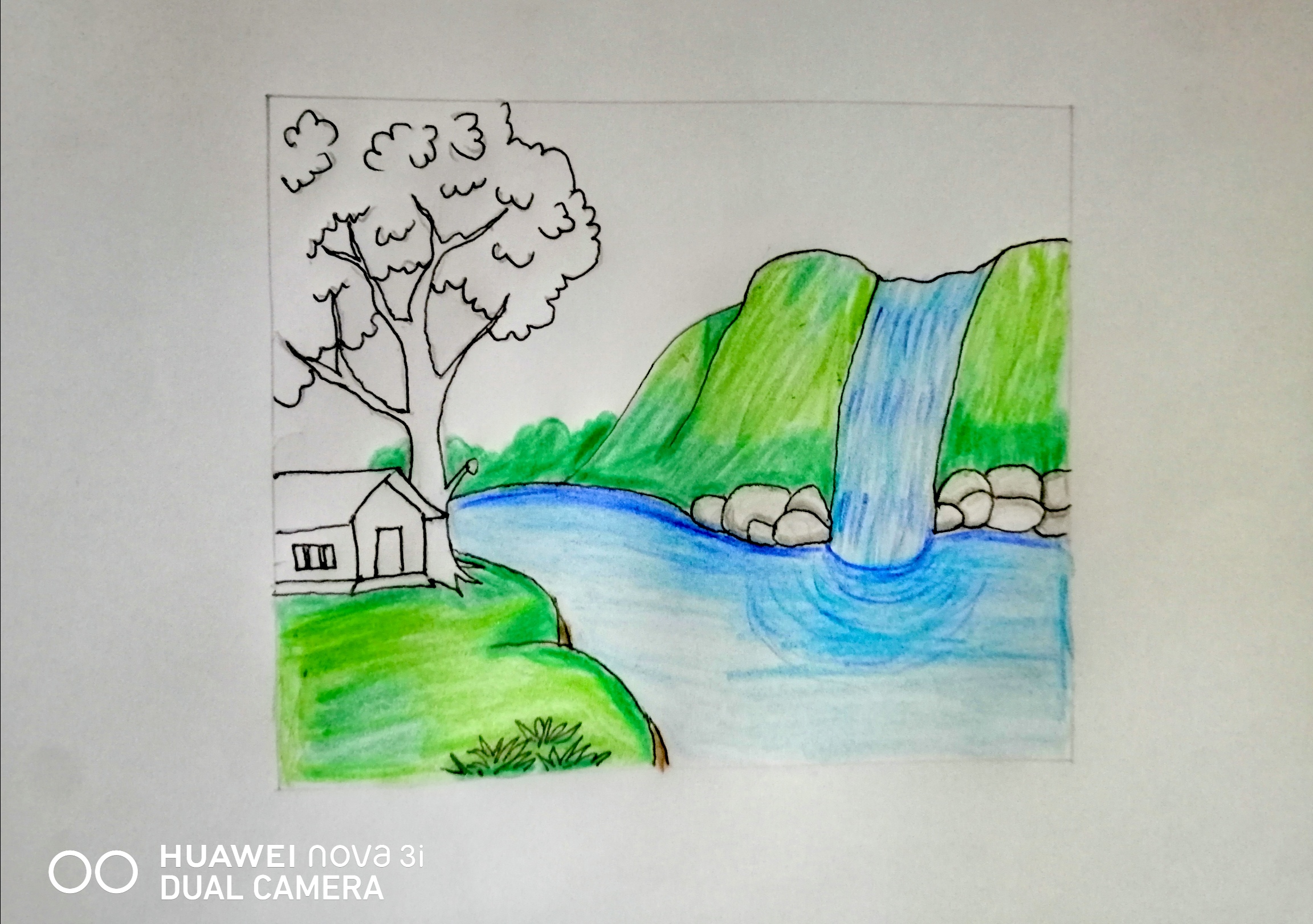 How to draw easy scenery drawing waterfall scenery step by step with oil  pastels – Artofit