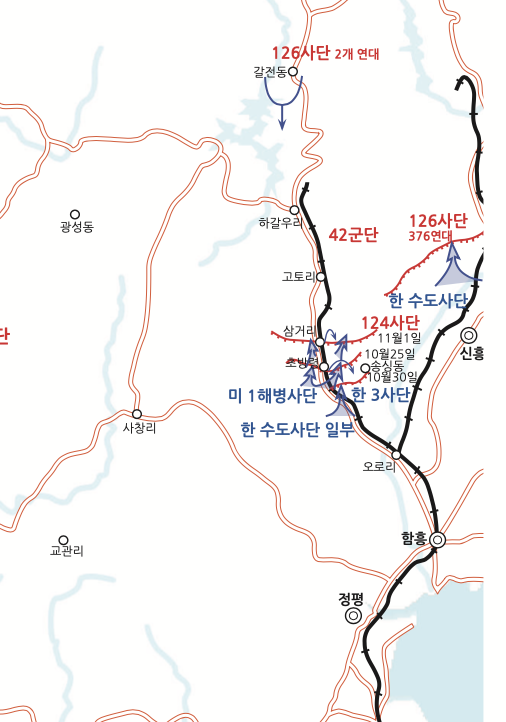 항미원조전사 7-1 제1차 전역 동부전선 상황 10월말까지 국군 제3사단과 중공군 교전 상황
