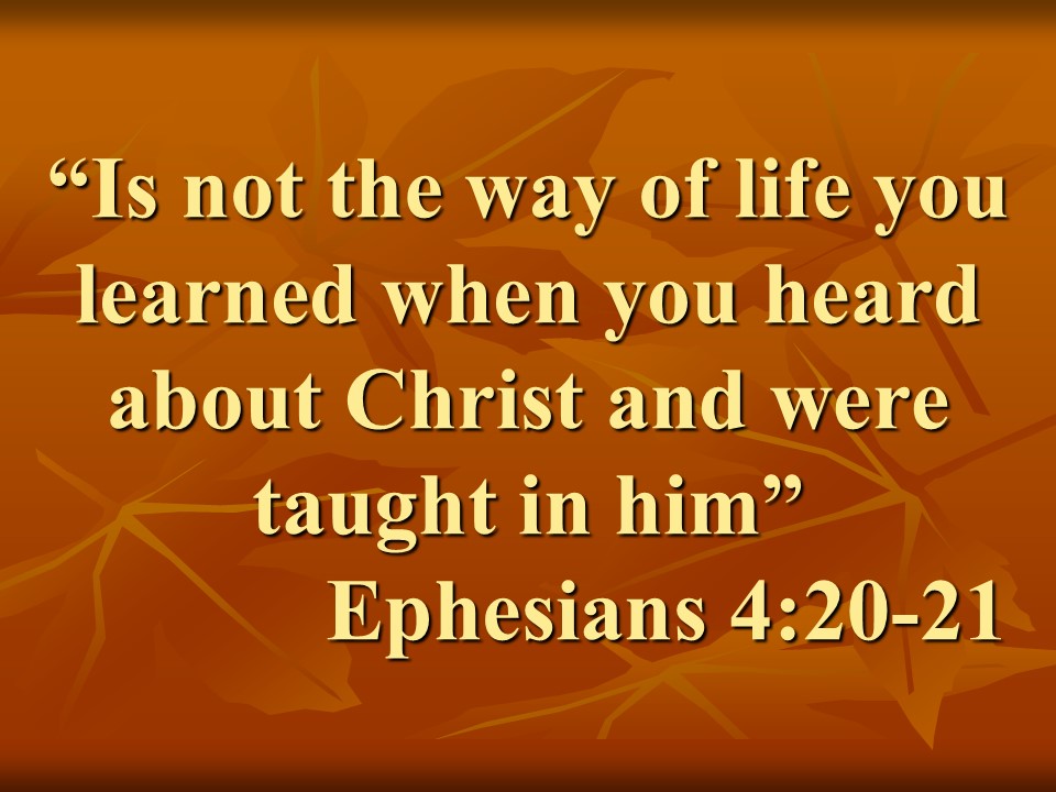 Christian spirituality. Is not the way of life you learned when you heard about Christ and were taught in him. Ephesians 4,20.jpg