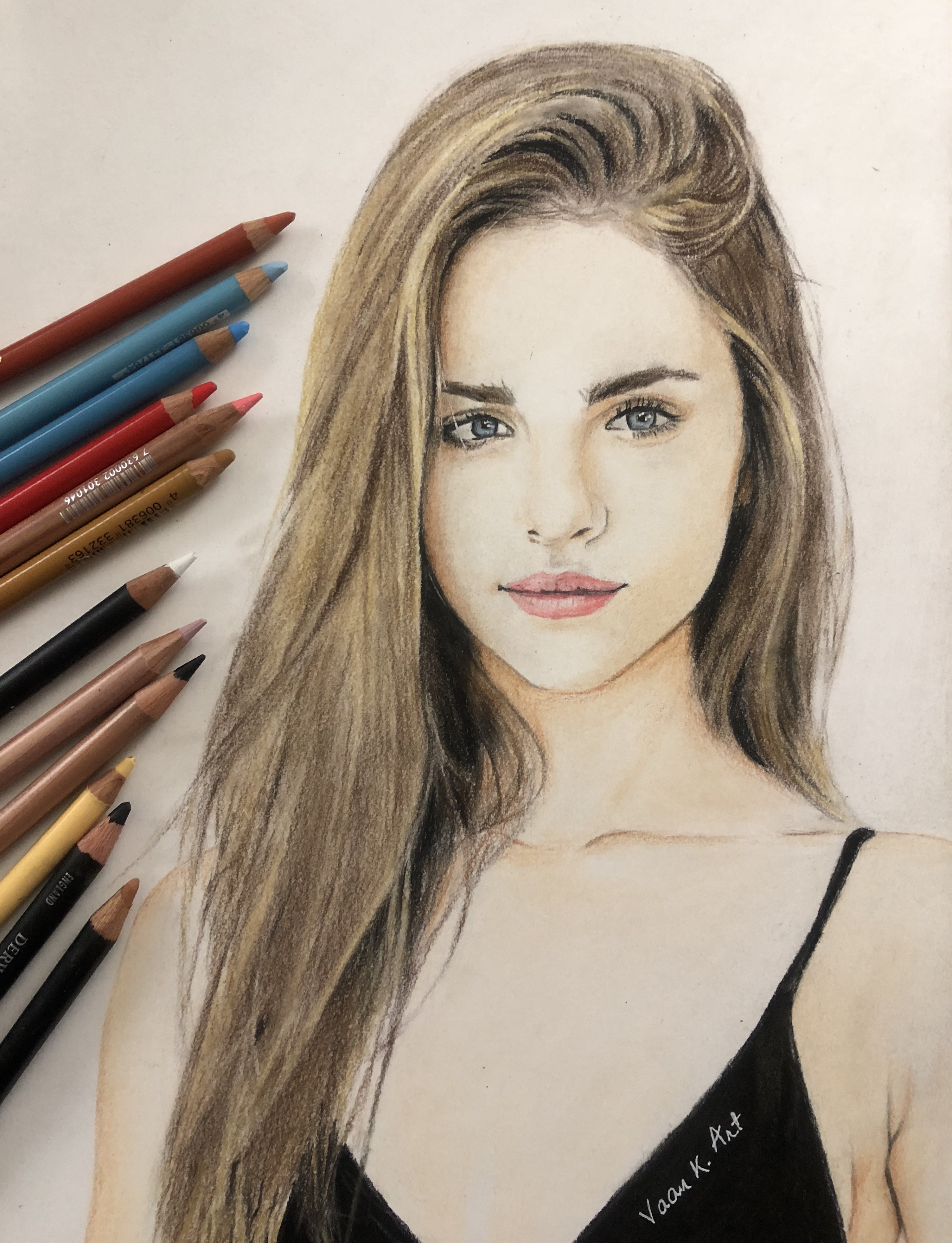 Blonde Hair Girl Colored Pencil Drawing