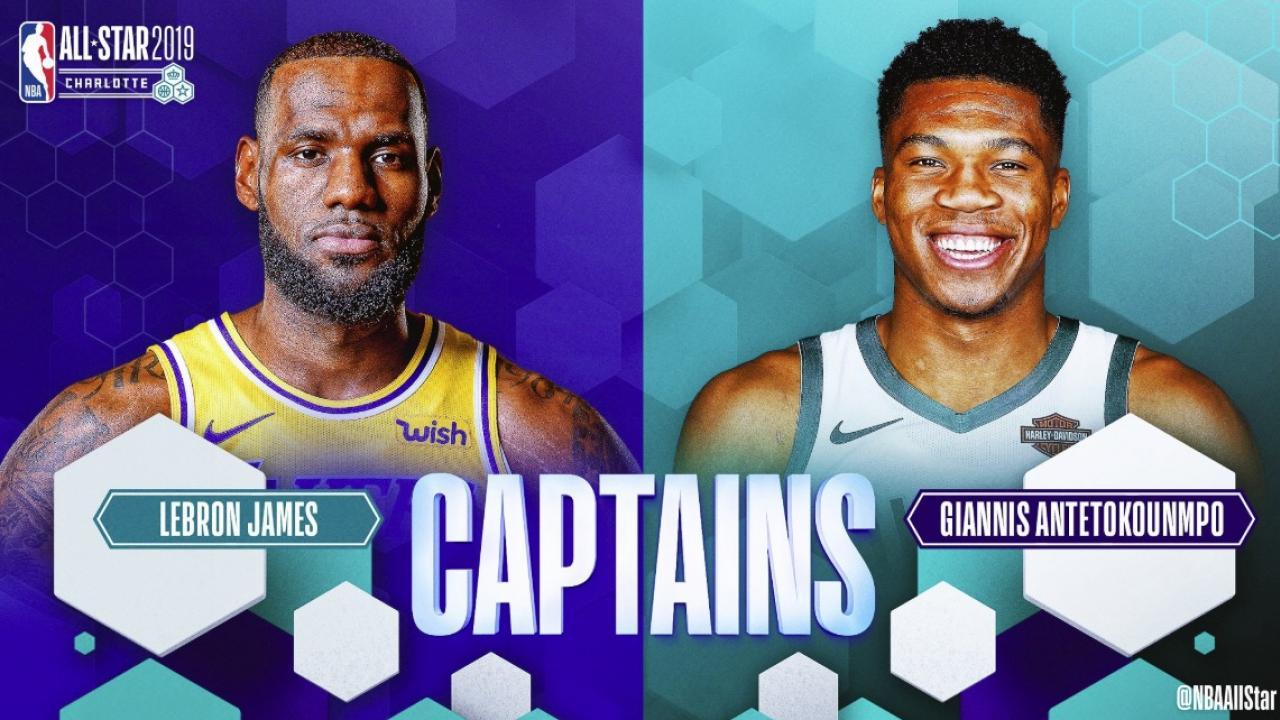 2019 NBA All Star Draft. Starters and Reserves by LeBron James and Giannis Antetokounmpo.jpg