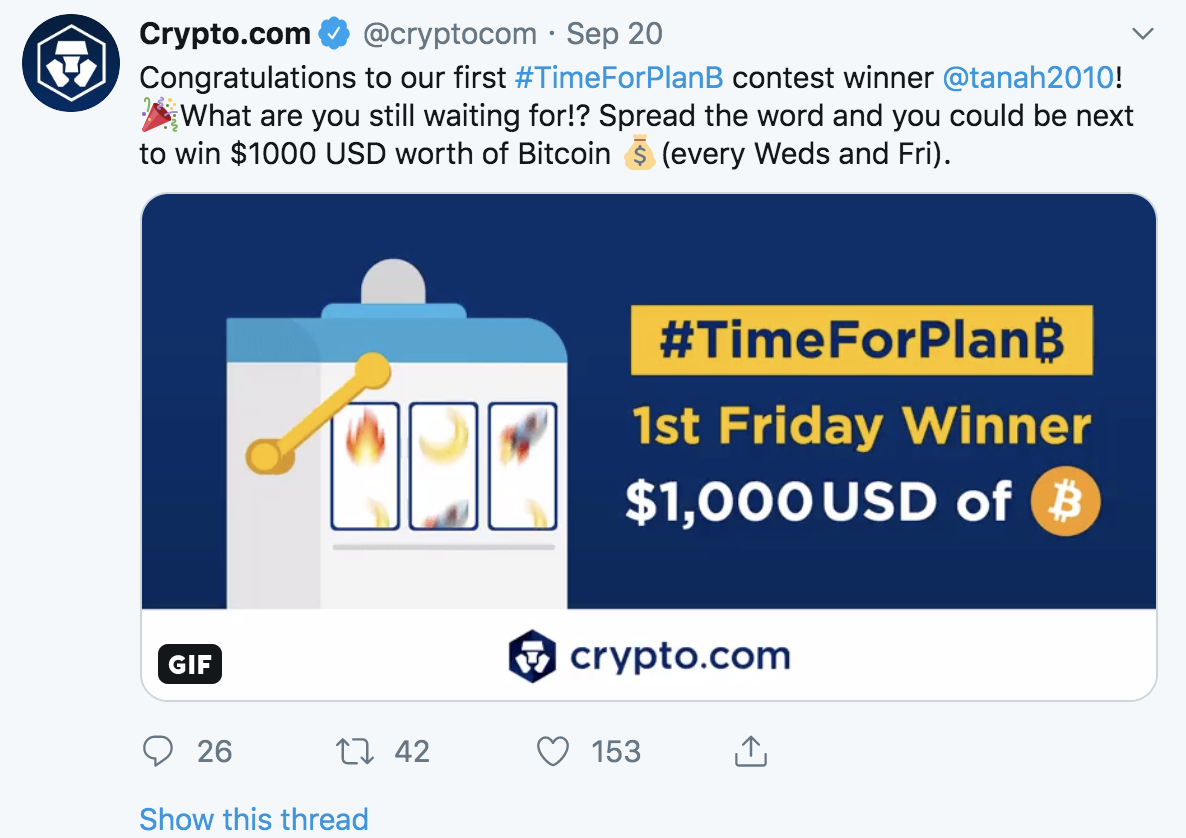 Crypto.com Twitter活動第一輪勝出者出爐
