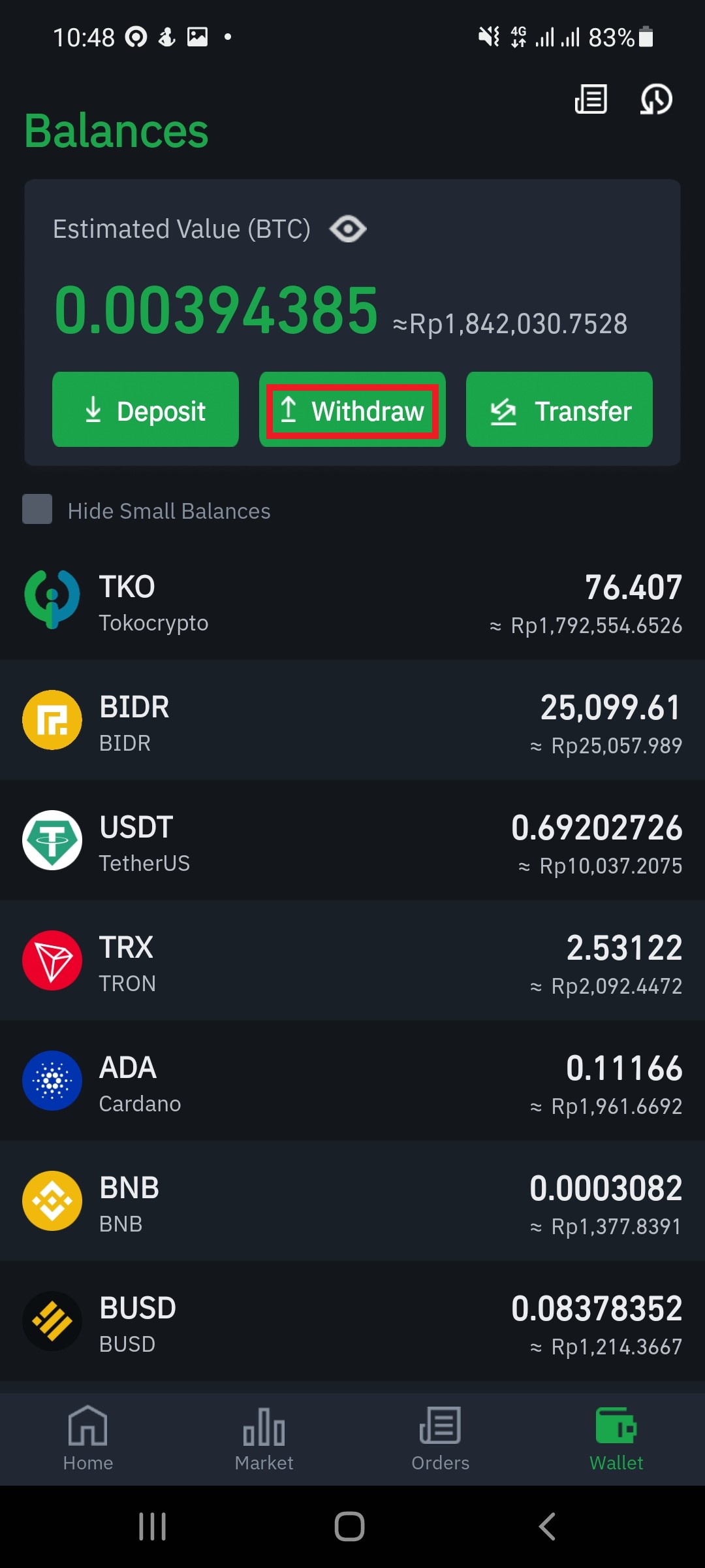 tokocrypto wallet idr