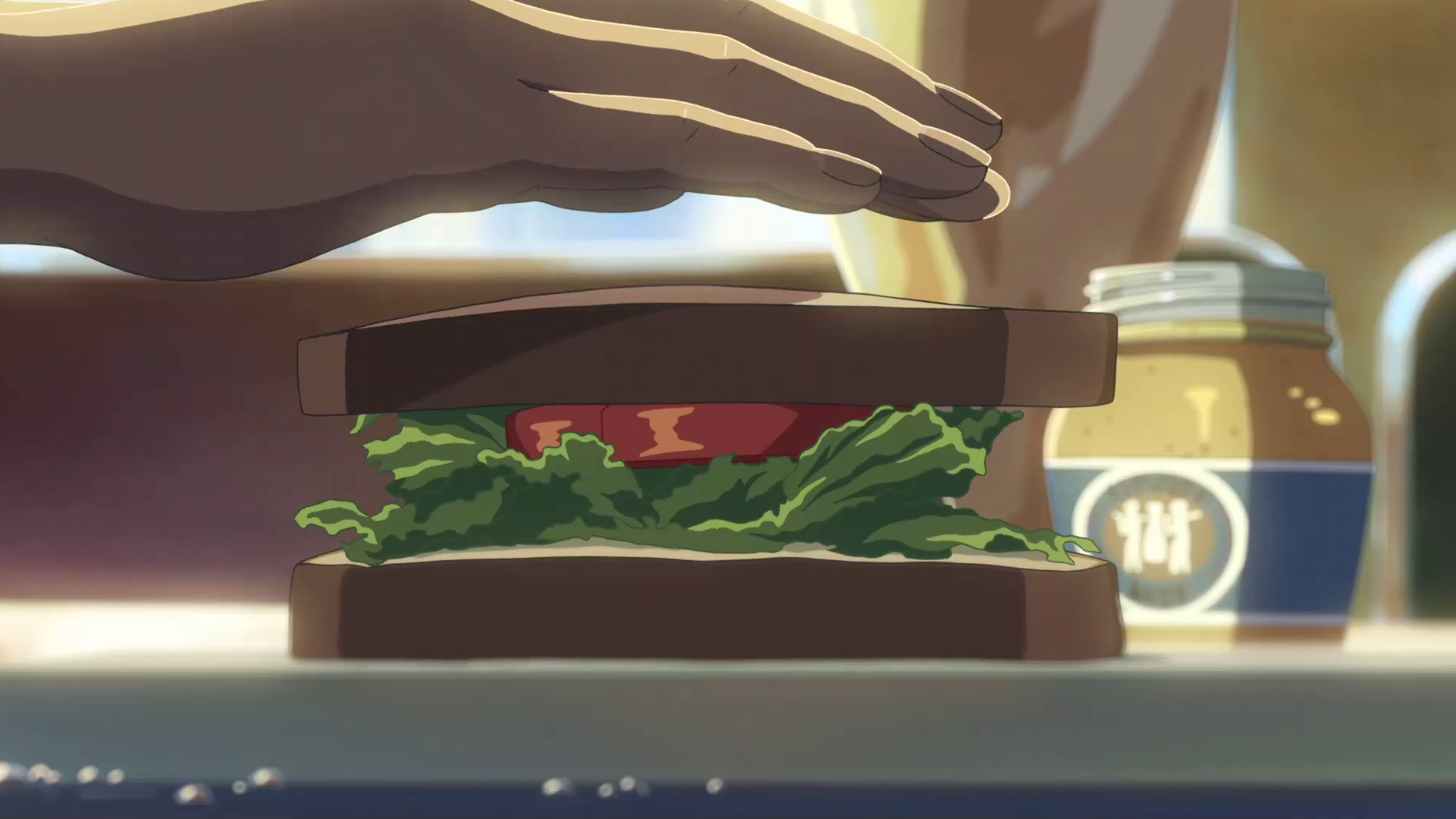 A boy eating a sandwich anime