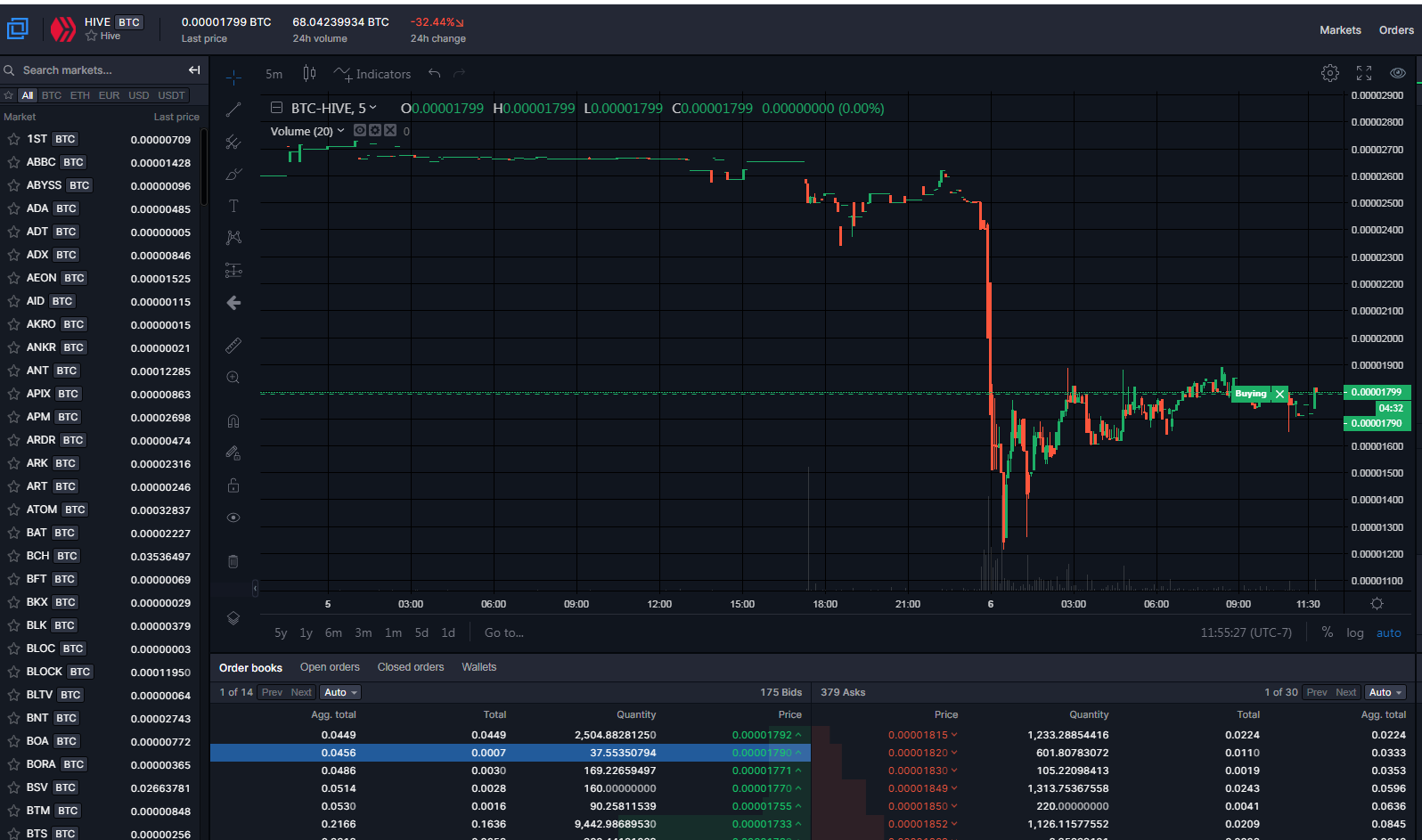 Bittrex trading screenshot — Steemkr
