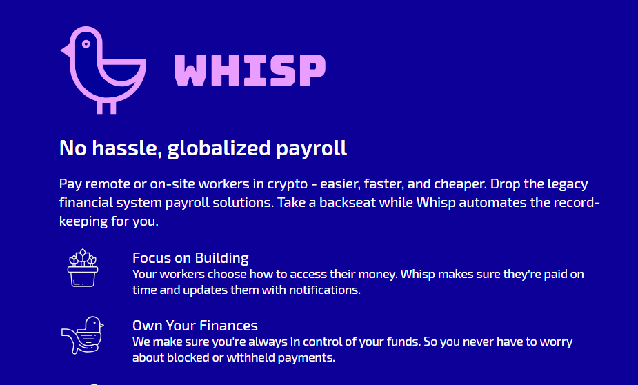 可以用来发放加密货币工资的Whisp