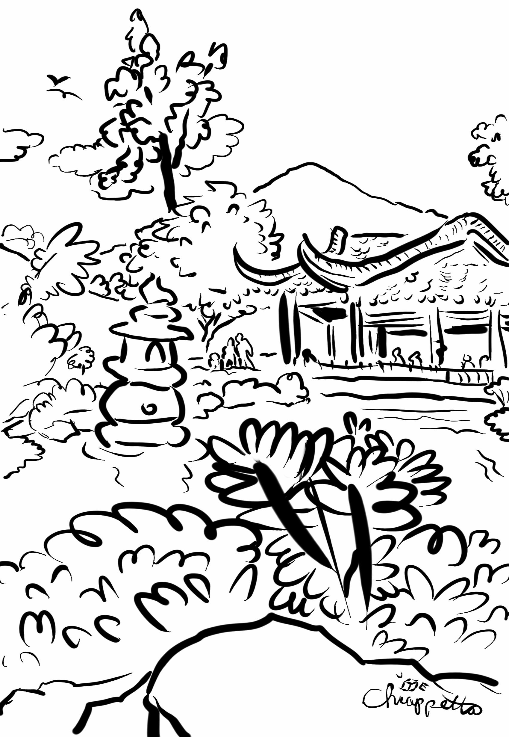 Chinese Garden Rubber Cling Stamp