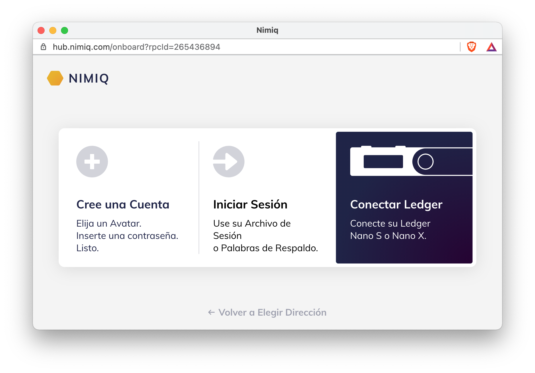 Iniciar sesión en la cartera Nimiq