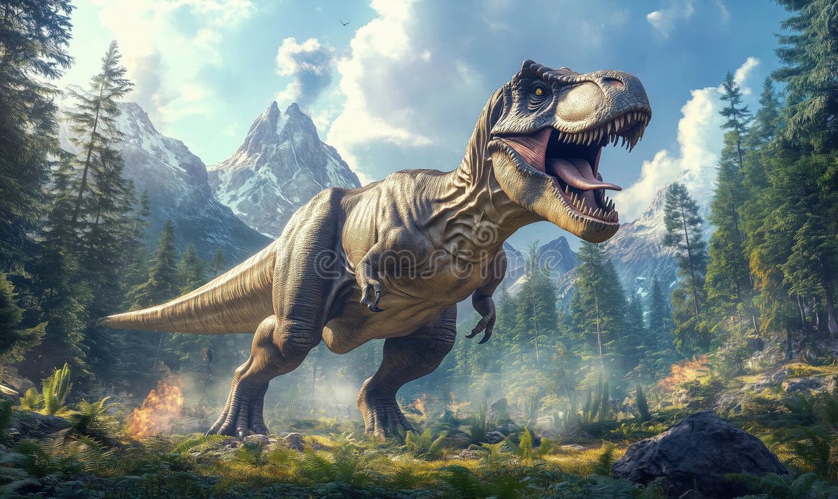 tyrannosaurus-rex-roaring-prehistoric-forest-mountains-dramatic-sky-ai-generated-372218647.jpg