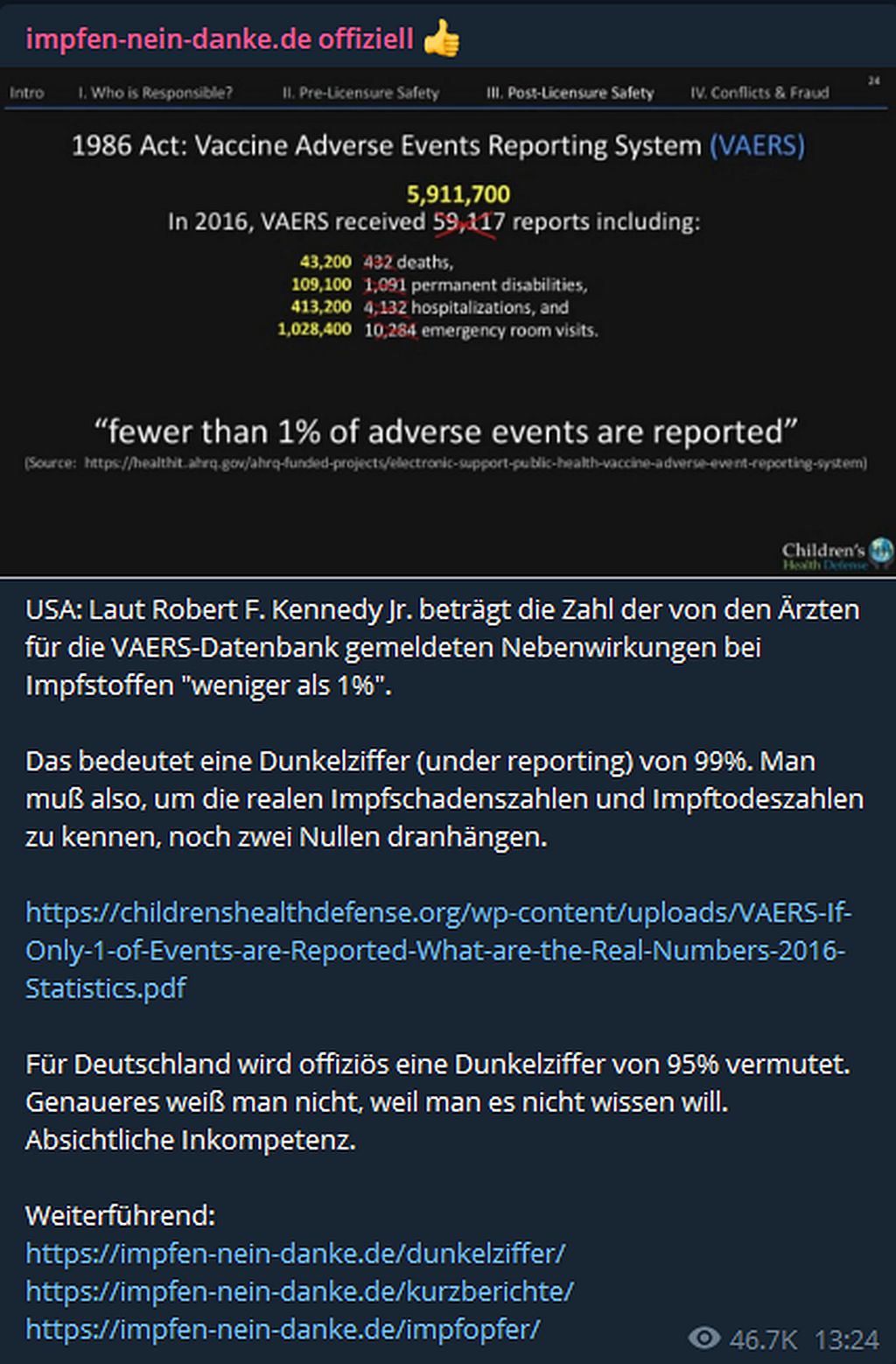 Laut Robert F. Kennedy Jr. beträgt die Zahl der von den Ärzten für die VAERS-Datenbank gemeldeten Nebenwirkungen bei Impfstoffen weniger als 1 Prozent.jpg