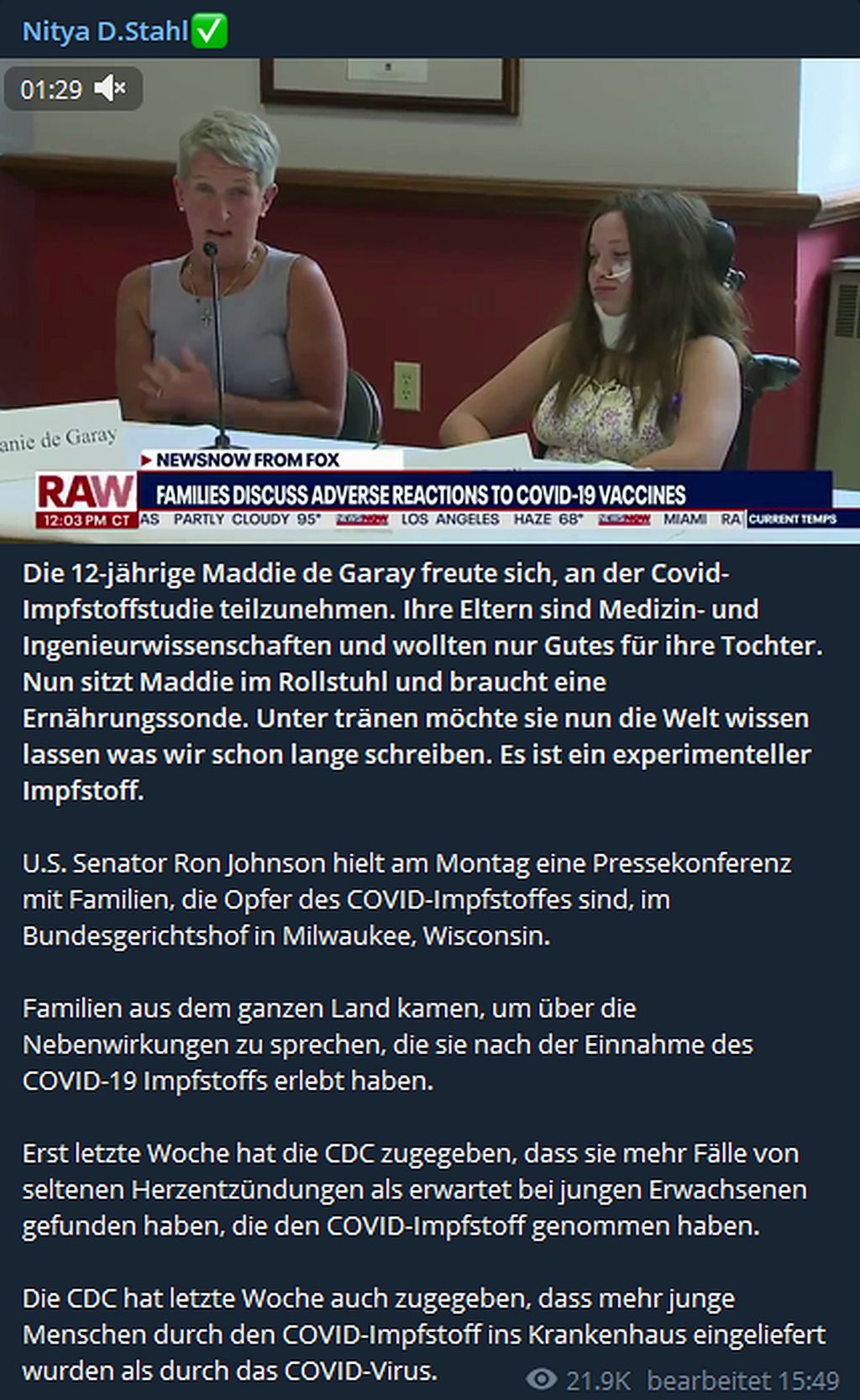 Die 12-jährige Maddie de Garay freute sich, an der Covid-Impfstoffstudie teilzunehmen..jpg