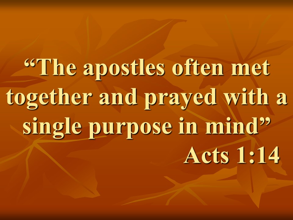 Holy Spirit power. The apostles often met together and prayed with a single purpose in mind. Acts 1,14.jpg