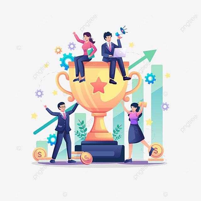 Successful Business People Vector Art PNG, Happy Business People Celebrating Success With A Big Golden Trophy Concept Getting Reward Or Prize For Goal And Achievement Flat Style Vector Illustration, Vector, Illustr.jpeg