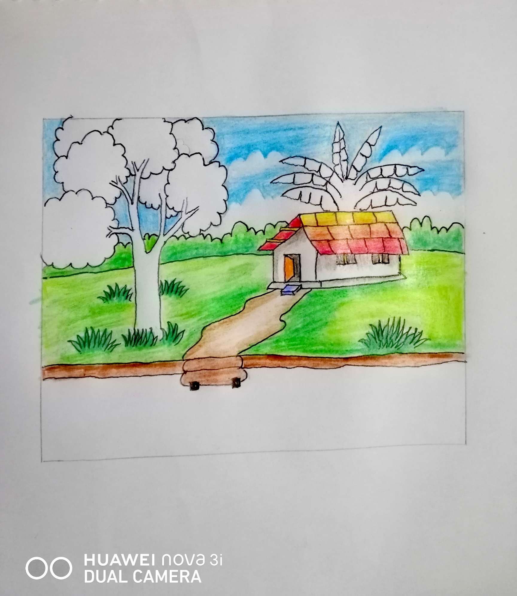 How to draw a beautiful village scenery step by step with water colour  pencil - YouTube