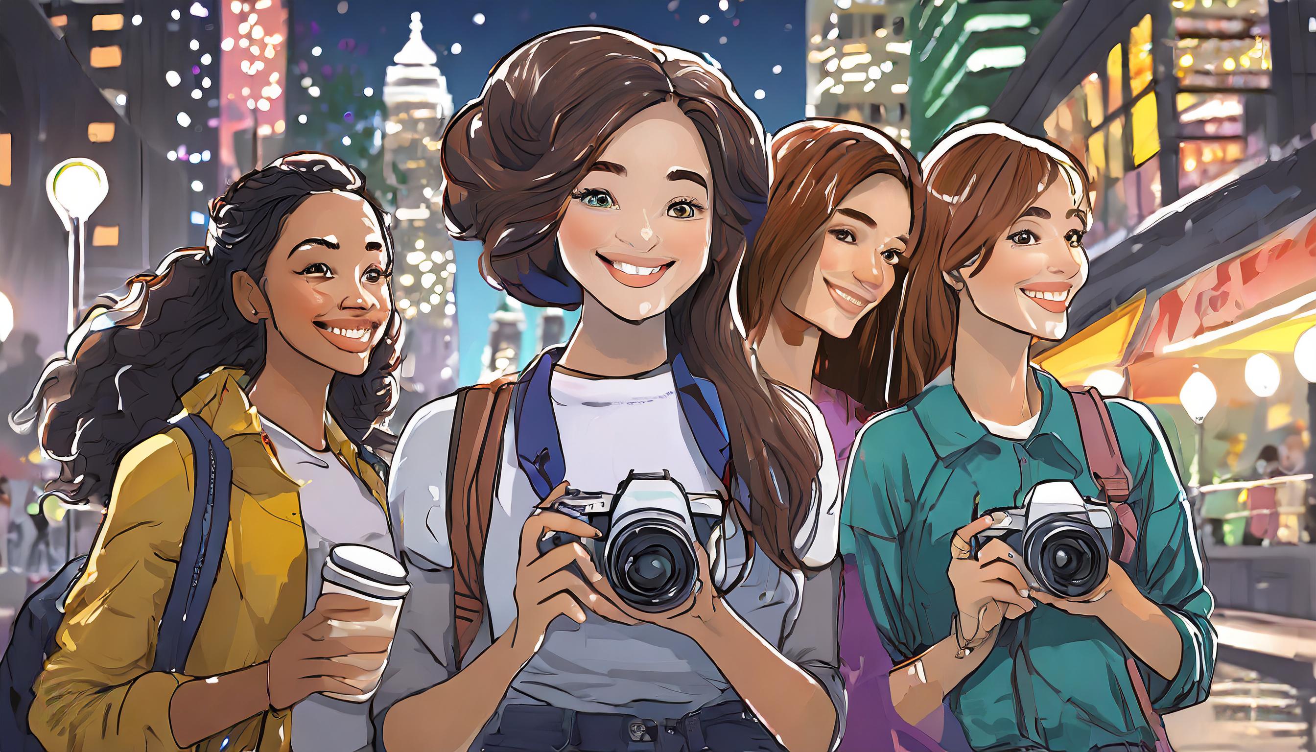 Firefly photographer group holding cameras in city at night cartoon white skin people with many peop (1).jpg