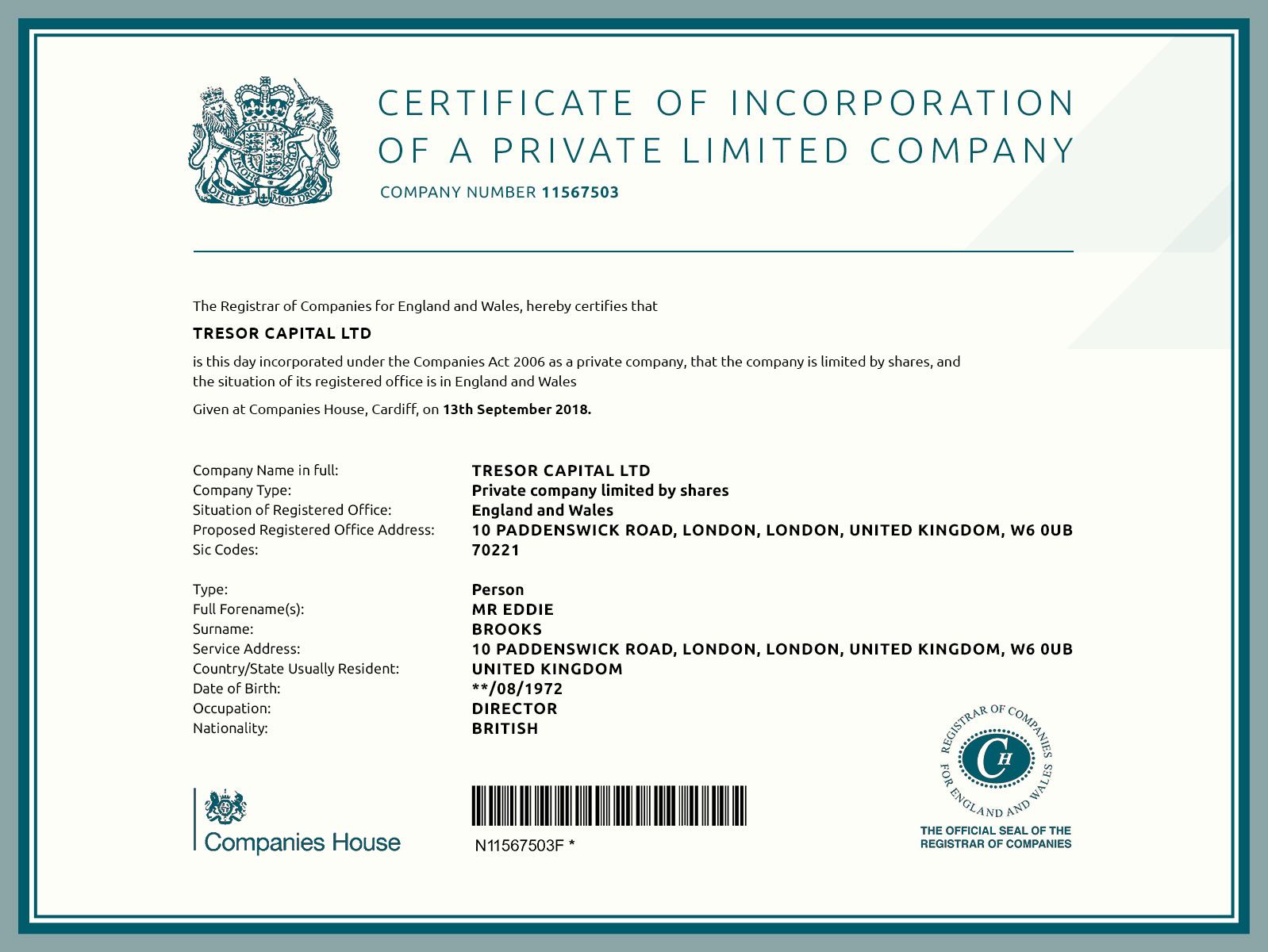 Private certificate. Limited Company. Certificate of Incorporation. Company Registration number uk. Company Certificate uk.
