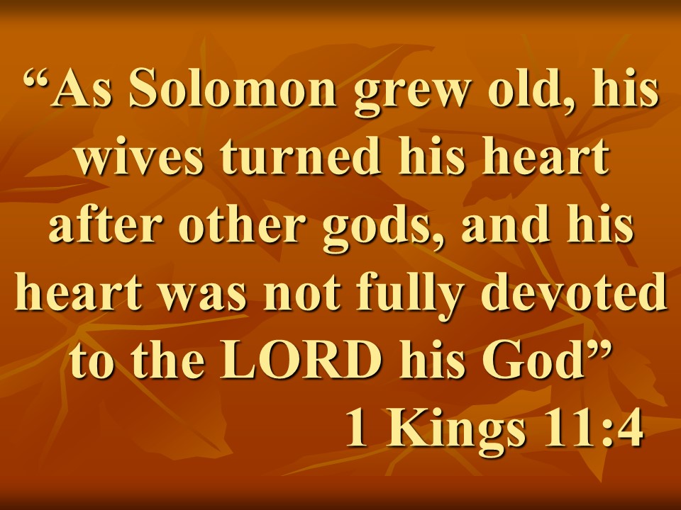 The sin of idolatry. As Solomon grew old, his wives turned his heart after other gods, and his heart was not fully devoted to the LORD his God. 1 Kings 11,4.jpg