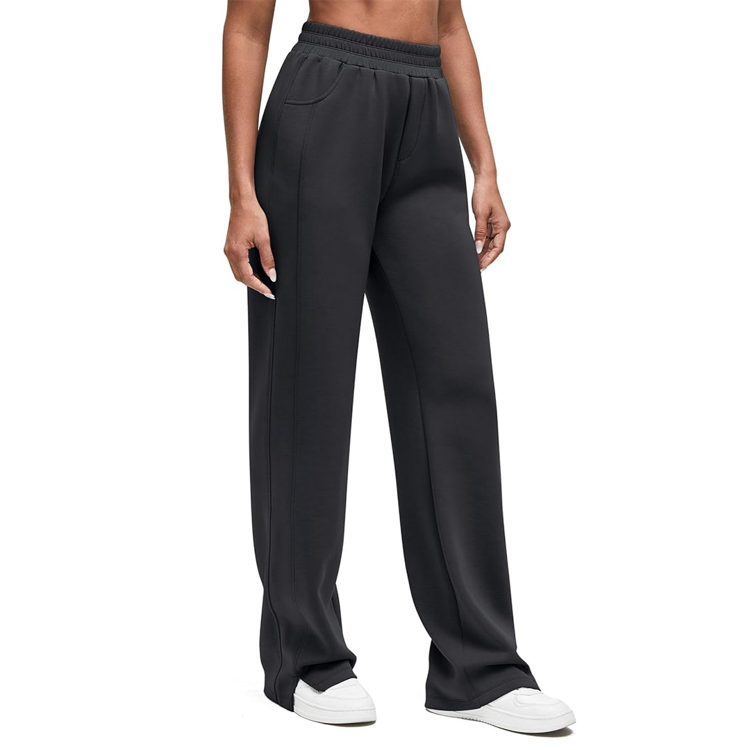 Smoofit Modal Soft Women Wide Leg Sweatpants High Waisted Side Slit Casual Pants with Pockets PetiteRegularTall.png