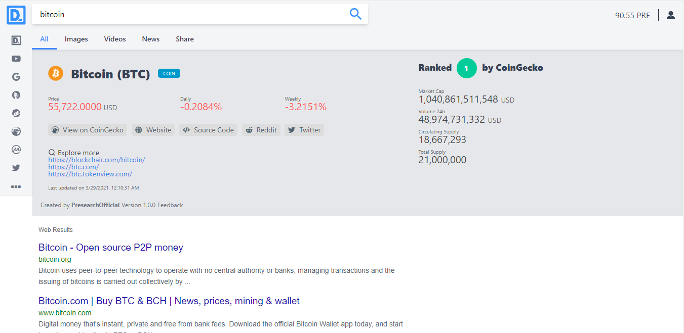 Presearch Bitcoin Search