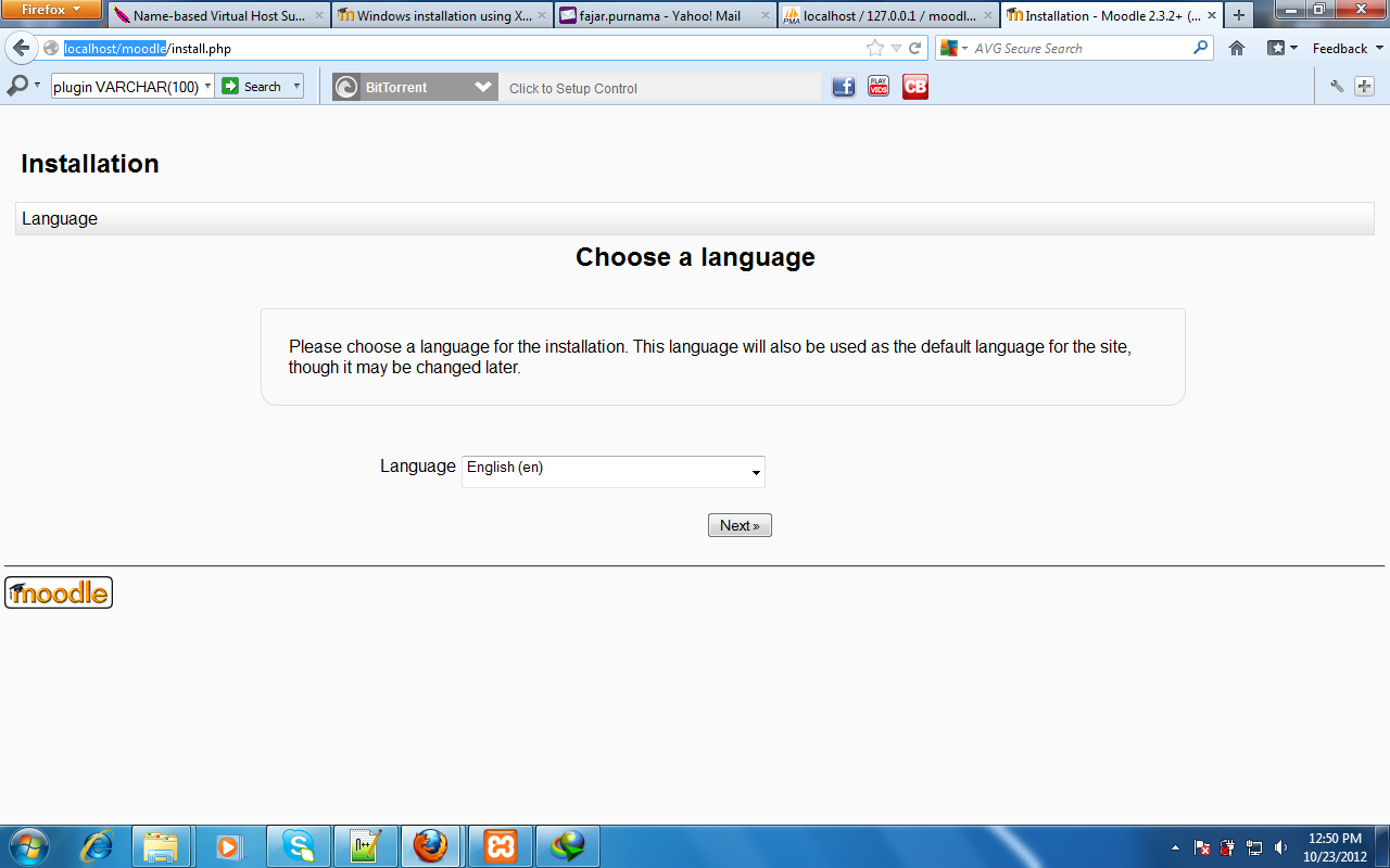 moodle installation choose language