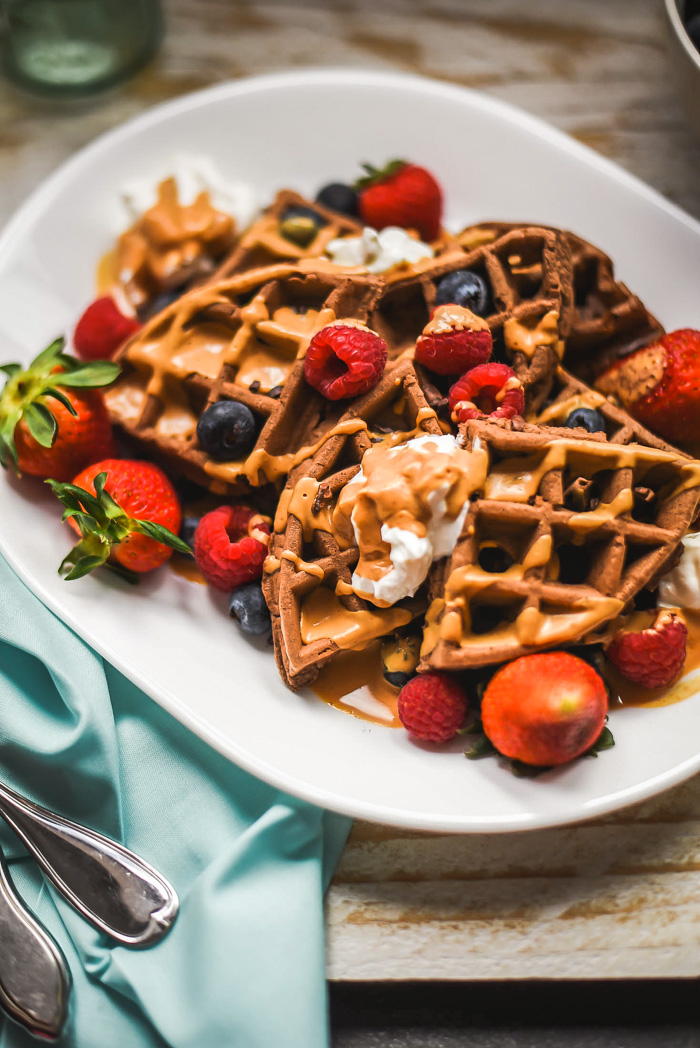 Chocolate Spelt Waffles + Maple Nut Butter Syrup (Vegan)-4.jpg