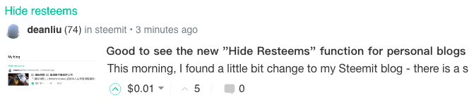Good to see the new "Hide Resteems" function for personal blogs on Steemit, but what I really want is ...