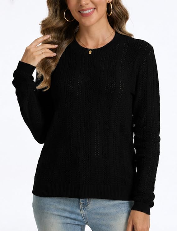 Crochet Tops for Women Casual Lightweight Hollow Out Knit Sweater.jpg