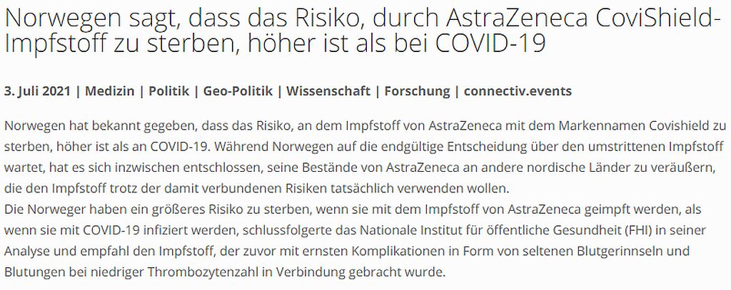 Norwegen sagt, dass das Risiko, durch AstraZeneca CoviShield-Impfstoff zu sterben, höher ist als bei COVID-19.jpg