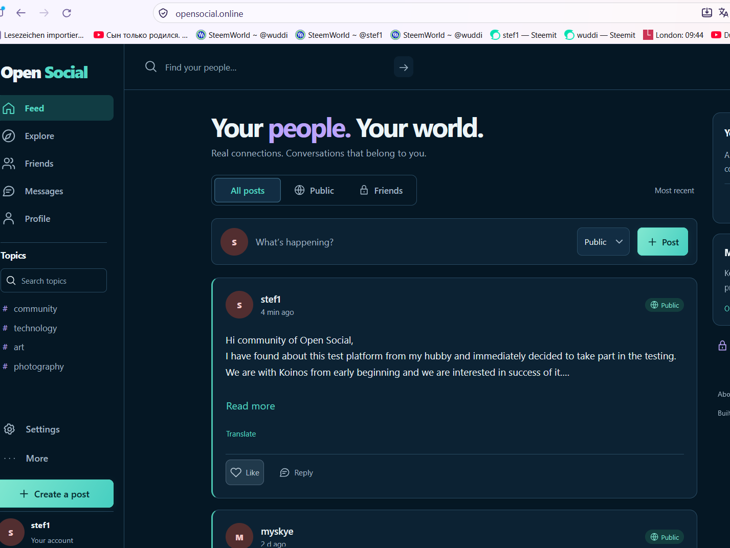 Testing new social media "Open Social"