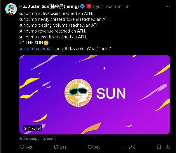 Justin Sun post on SunPump.png