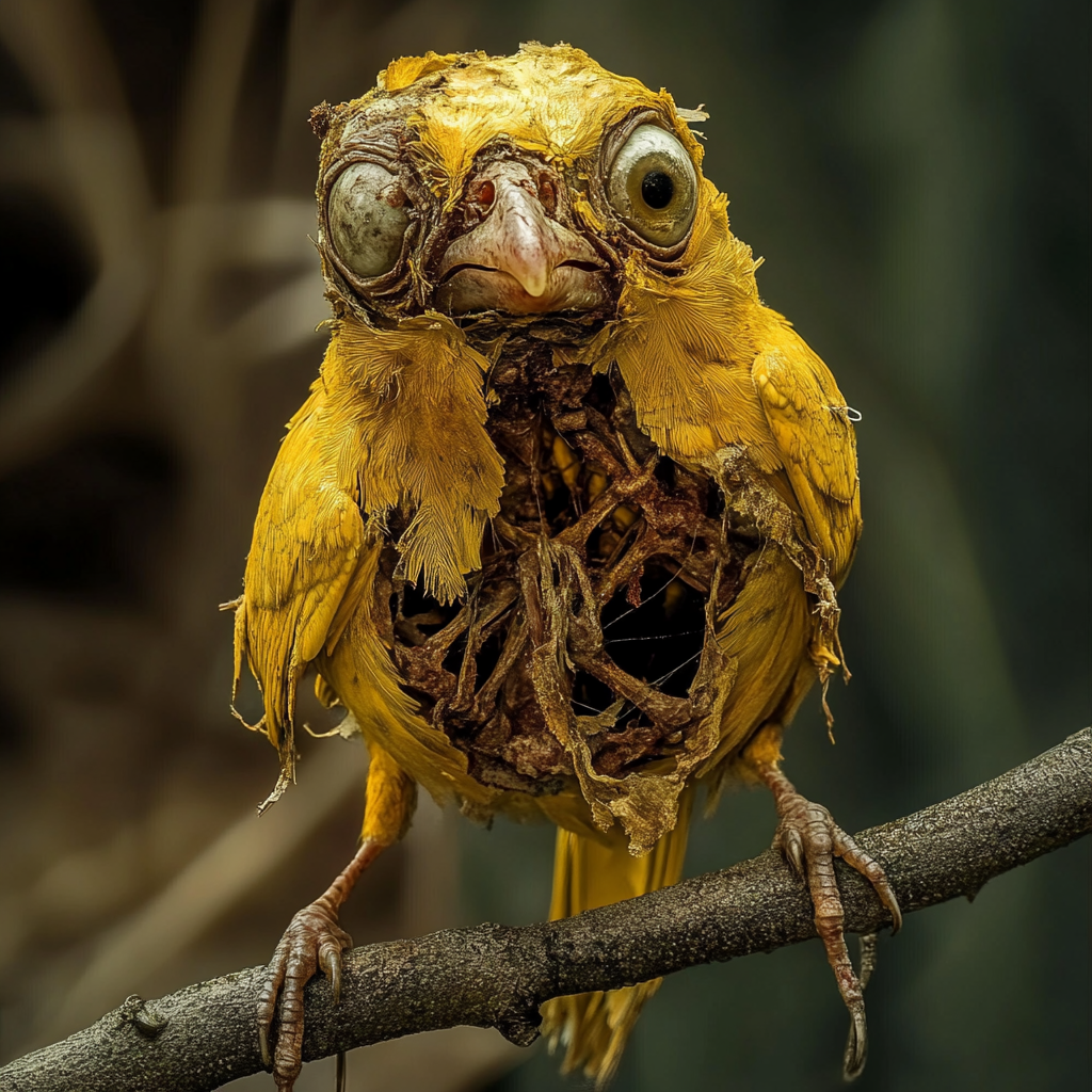 alfredocarneiro_A_zombie_canary_with_a_very_rotted_body_showing_ef859221-95fa-47d4-8501-bb1ad7e4a8f0.png