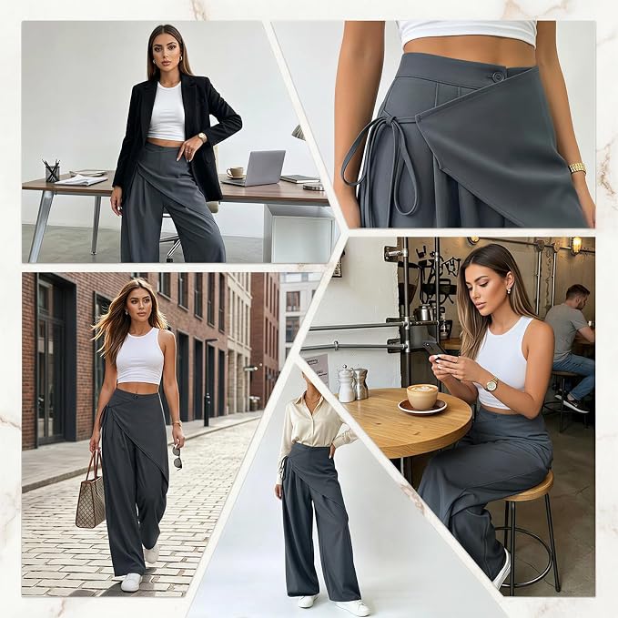 Wide Leg Dress Pants for Women Business Casual High Waisted Wrap Front Trousers Asymmetric Tie Waist Palazzo Pants.jpg