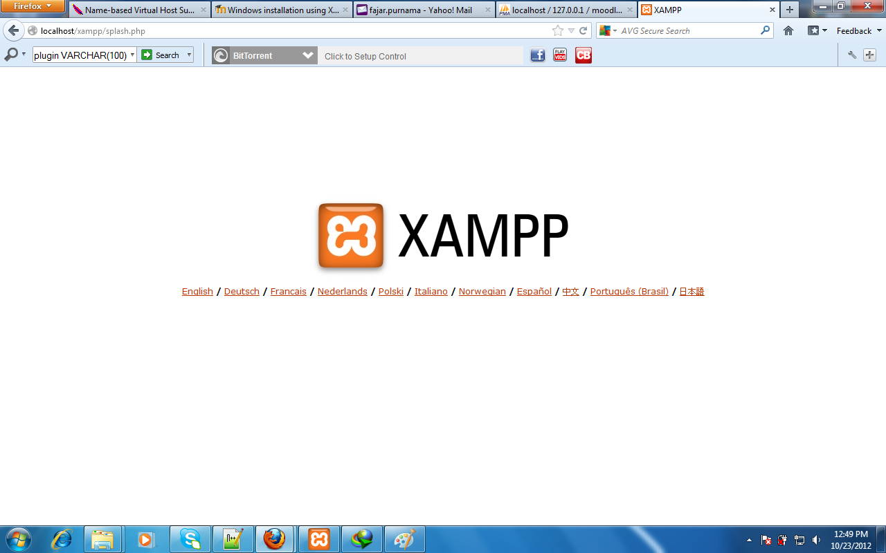XAMPP Localhost frontpage