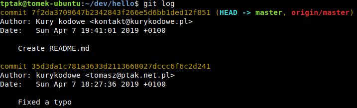 Git log with readme change