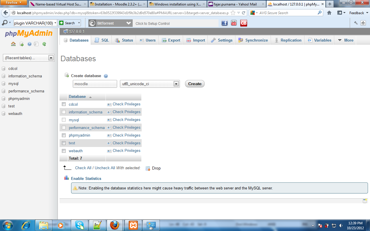 adding moodle's database