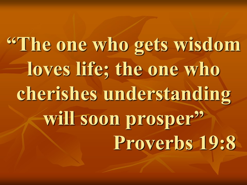 Spiritual education. The one who gets wisdom loves life; the one who cherishes understanding will soon prosper. Proverbs 19,8.jpg
