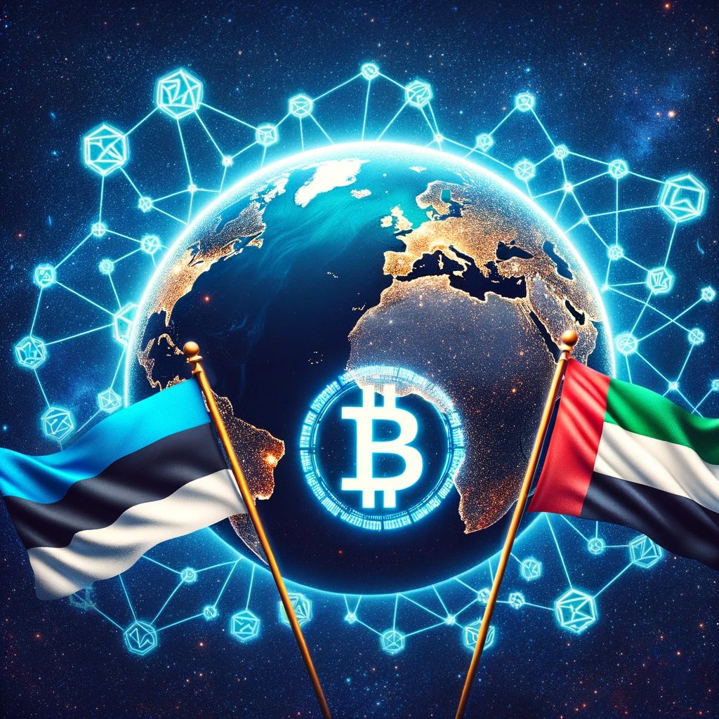 Crypto License Comparison, Dubai Crypto Regulations Vs. Estonia by www.consulting24.co - Illustration of the Earth viewed from space, with a constellation in the shape of blockchain links behind it, symbolizing the interconnectedness of gl.png