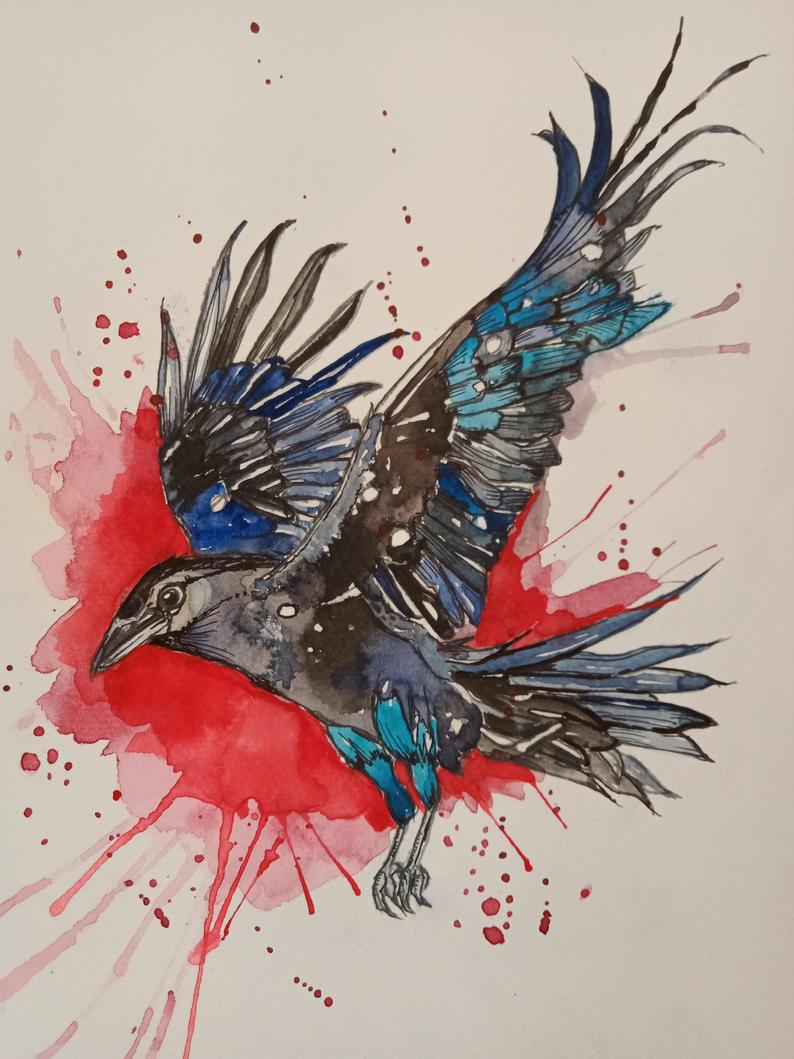 Black cosmic raven, Common raven Bird, Painted Crow, watercolor Painting,  animals, wings png | PNGWing