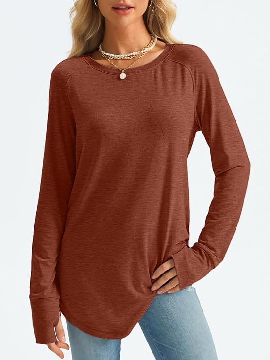 1 Womens Long Sleeve Shirts Crew Neck Casual Tshirts Loose Fit Tops Basic Solid Pullover,Lightweight Underscrub Tee,.jpg