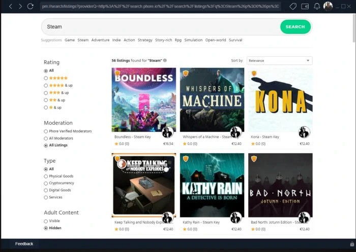Обзор товаров и услуг на Phore Marketplace