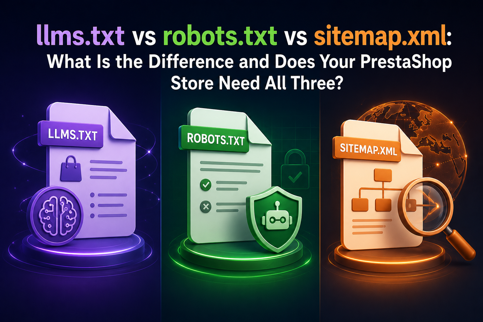 llms.txt vs robots.txt vs sitemap.xml: What Is the Difference and Does Your PrestaShop Store Need All Three?