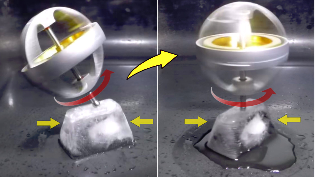 #MESExperiments 7 Gyroscopes Precess up on Ice while Spinning Outer Case.jpeg