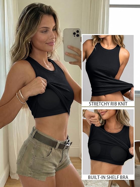 Women's Ribbed Tank Tops with Built in Bras - Removable Pads Racerback Workout Tops.jpg