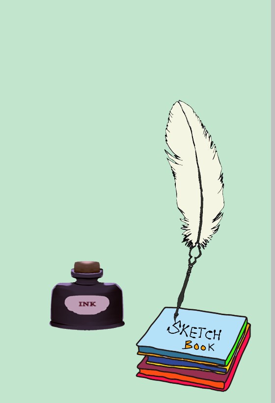 Inkpot and quil pen drawing