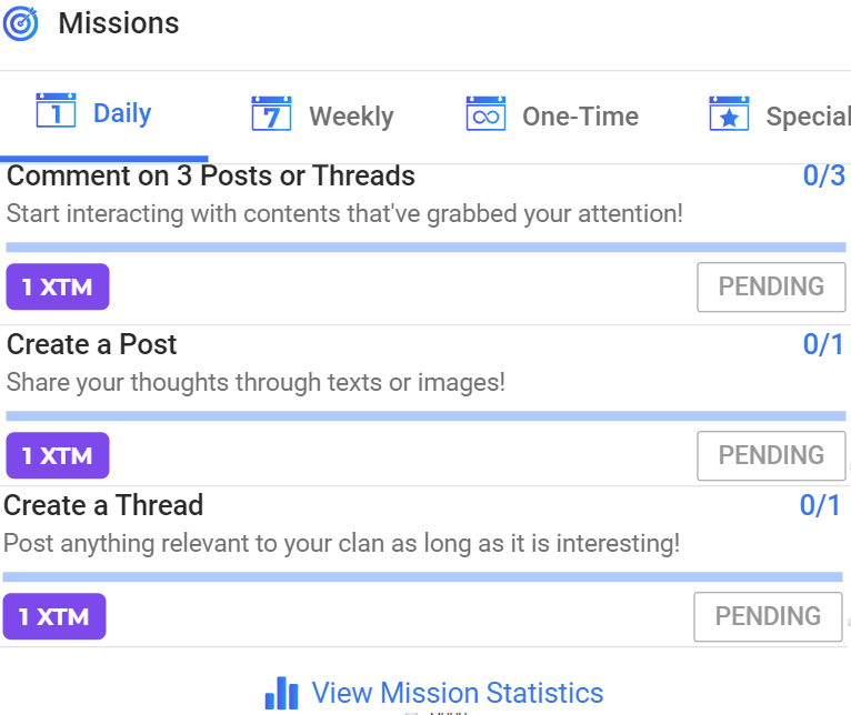 mission rewards for comment post thread