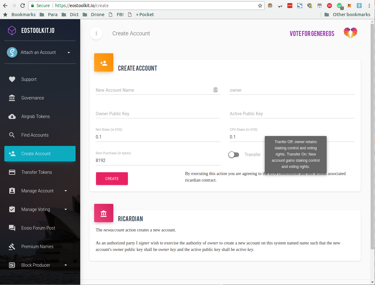 EOS Toolkit - create account
