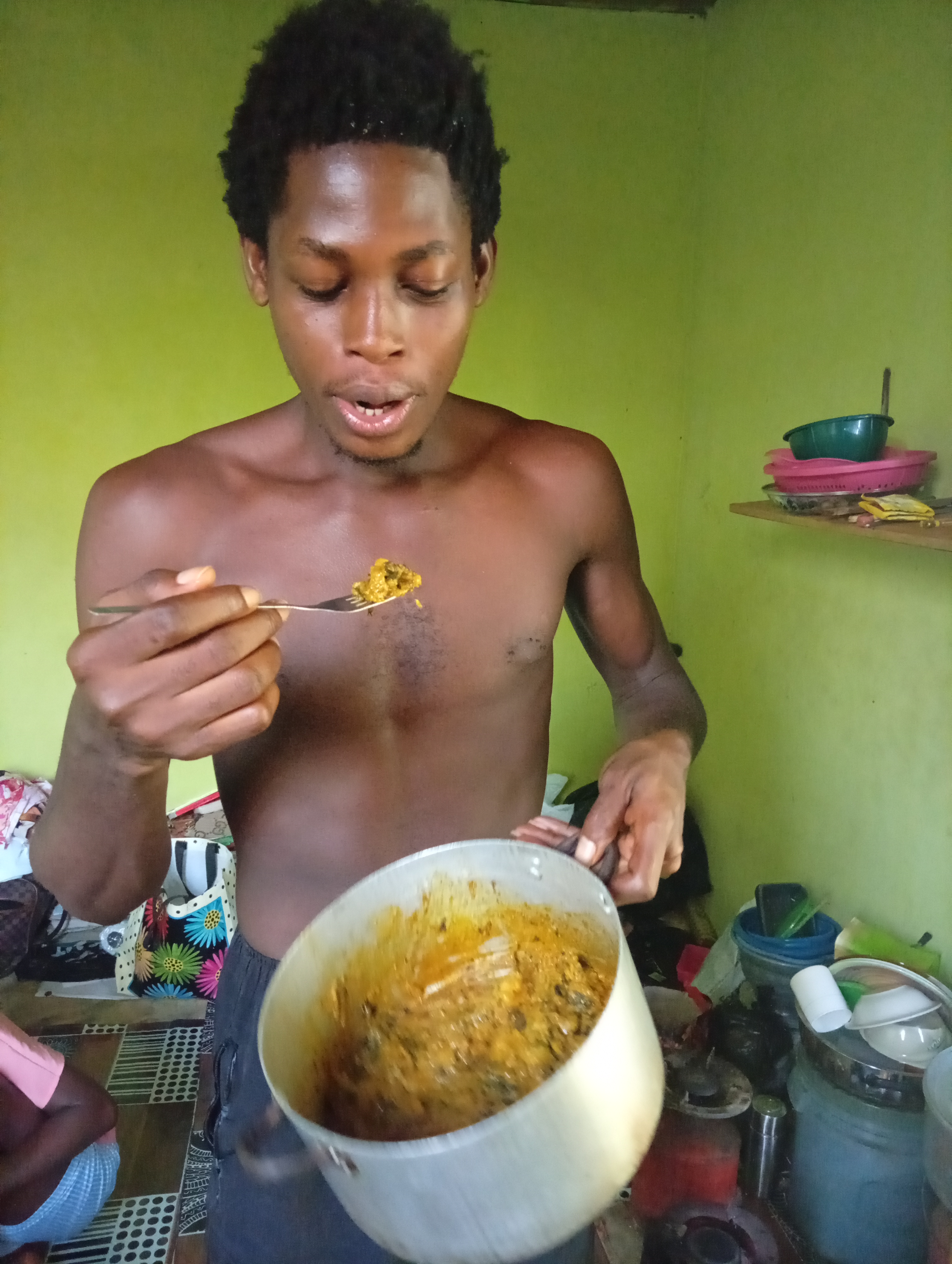 me enjoying our native meal