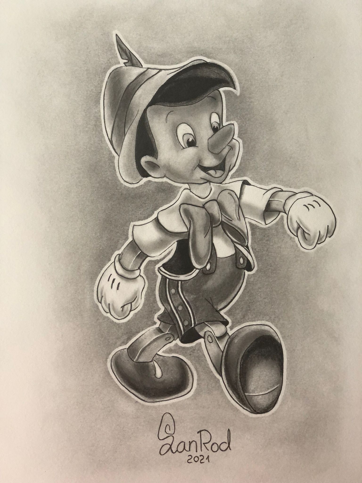 PINOCHO - Dibujo a grafito del personaje de Disney Pinocho. - @kikenexum —  Steemit