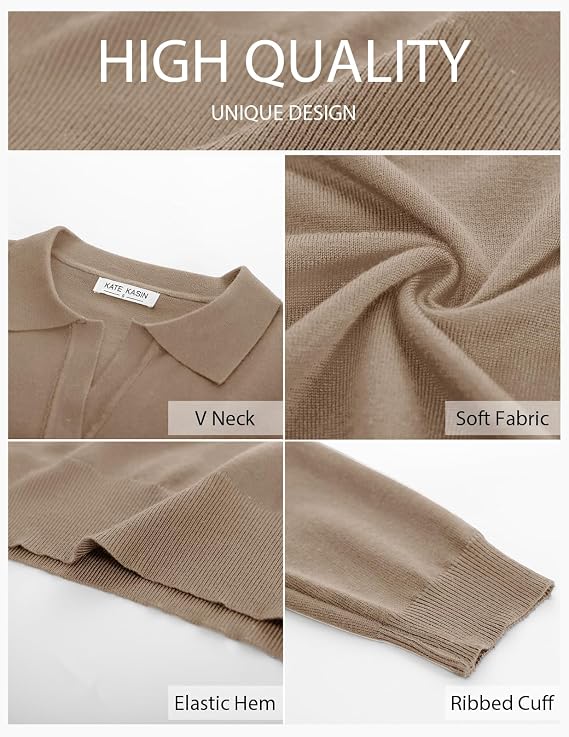2 Women's Long Sleeve Classic V Neck Casual Fall Winter Polo Sweater Tops.jpg
